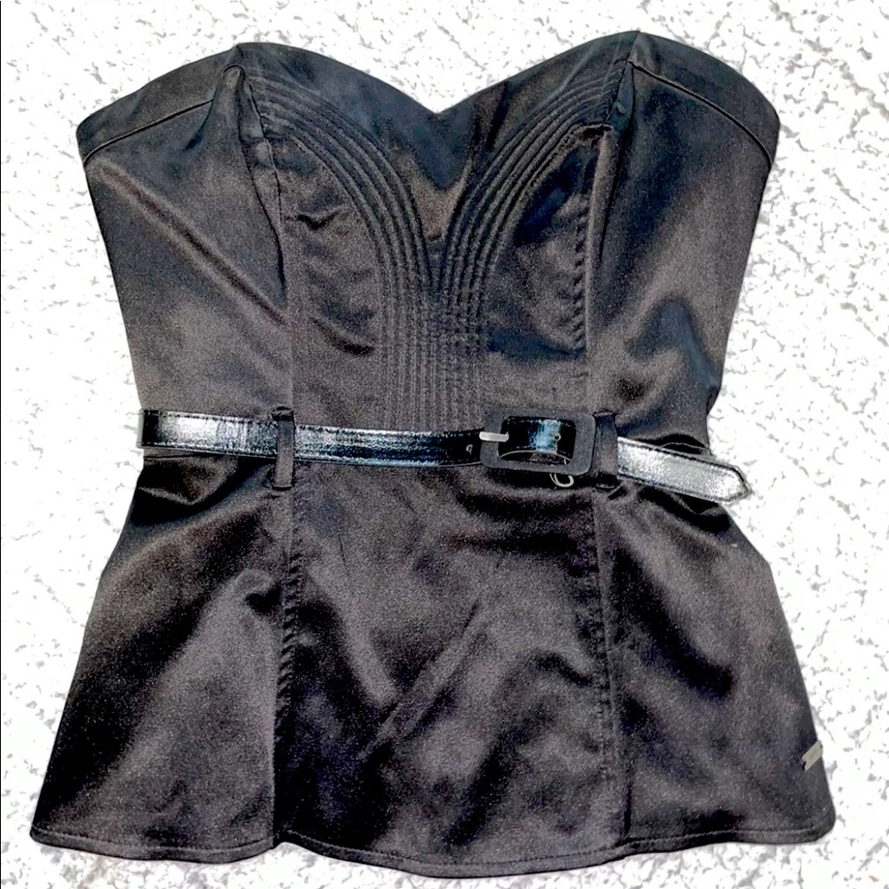 Black Sweetheart Neck Bustier Blouse by Guess